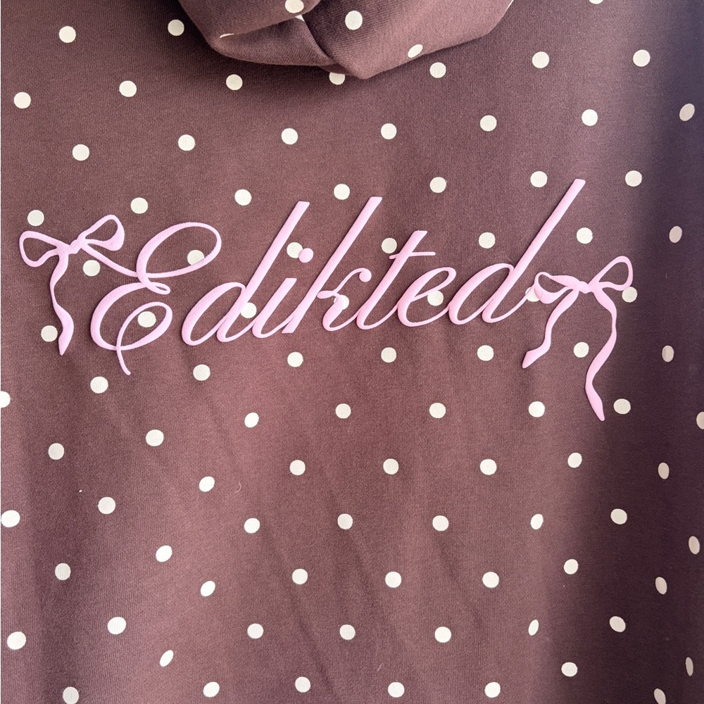 Edikted Brown Polka Dot Hoodie Sweater with Cream Dots - Picture 6 of 11